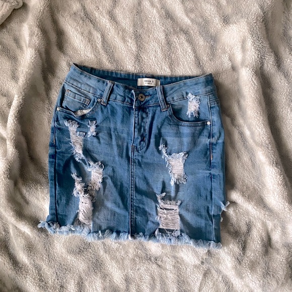 Forever 21 Dresses & Skirts - Distressed Denim Mini Skirt